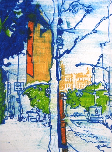 Union Square, Looking South (sold); 
Oil Pastel/Paper, 2014; 
24 x 18 in.